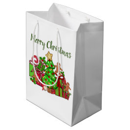 Vrolijke kerstcadeaus rond de boom medium cadeauzakje