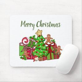 Vrolijke kerstcadeaus rond de boom muismat