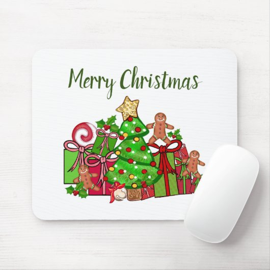 Vrolijke kerstcadeaus rond de boom muismat (Met muis)