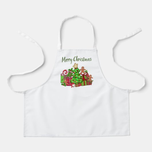 Vrolijke kerstcadeaus rond de boom schort (Voorkant)