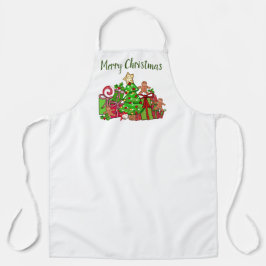 Vrolijke kerstcadeaus rond de boom schort