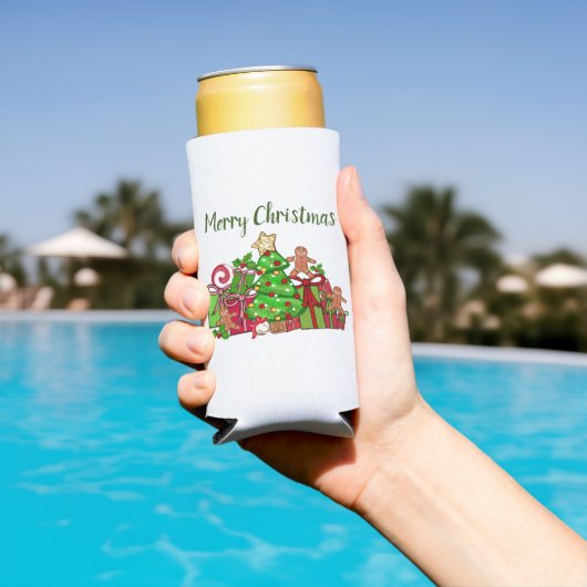 Vrolijke kerstcadeaus rond de boom seltzer blikjeskoeler (Insitu Zwembad)