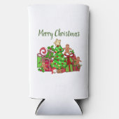 Vrolijke kerstcadeaus rond de boom seltzer blikjeskoeler (Voorkant)