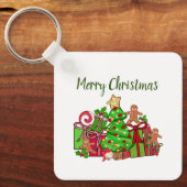 Vrolijke kerstcadeaus rond de boom sleutelhanger (Voorkant)
