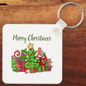 Vrolijke kerstcadeaus rond de boom sleutelhanger (Achterkant)
