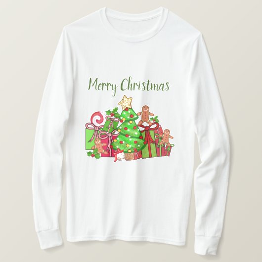 Vrolijke kerstcadeaus rond de boom t-shirt (Design voorkant)