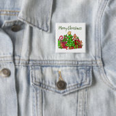Vrolijke kerstcadeaus rond de boom vierkante button 5,1 cm (In situ)