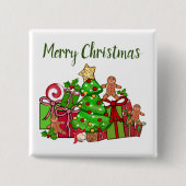 Vrolijke kerstcadeaus rond de boom vierkante button 5,1 cm (Voorkant)