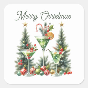 Vrolijke kerstcocktails Vakantie Vierkante Sticker
