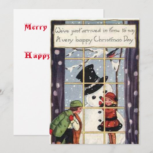 Vrolijke kerstdag - Snowman voor kinderen Feestdagenkaart (Voorkant / Achterkant)