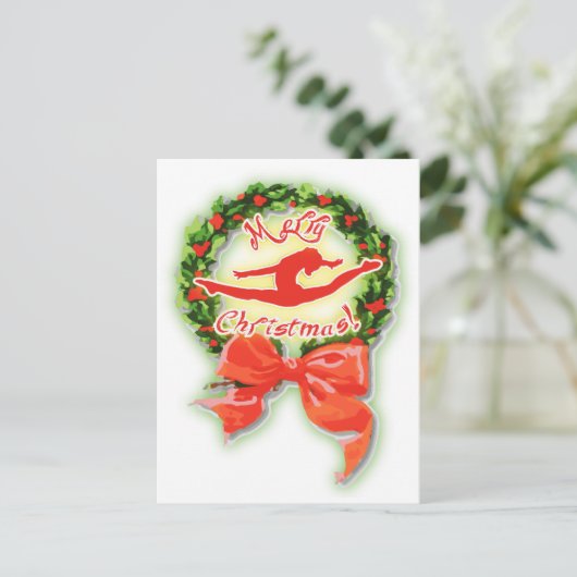 Vrolijke Kerstdans Dansers Gymnastiek Feestdagenkaart (Staand voorkant)