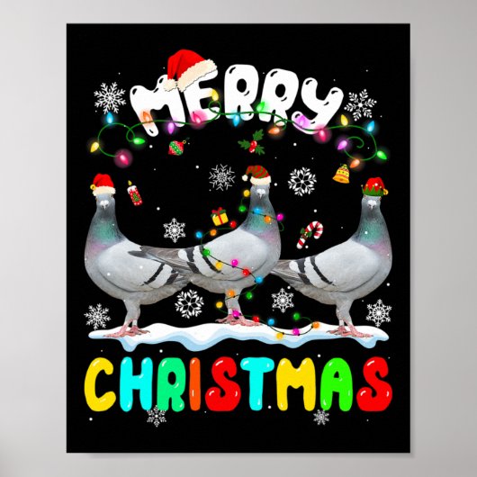 Vrolijke Kerstduif Liefhebber Kerstman Hoed Xmas L Poster (Voorkant)