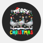 Vrolijke Kerstduif Liefhebber Kerstman Hoed Xmas L Ronde Sticker (Voorkant)