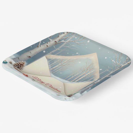 Vrolijke kerstenveloppe met berkenbomen papieren bordje (Gebogen)