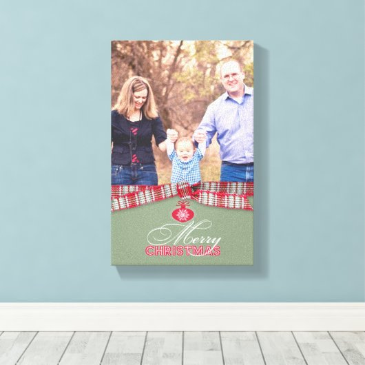 Vrolijke kerstfoto [8x12.6 inch] canvas afdruk (Insitu (Houten vloer))