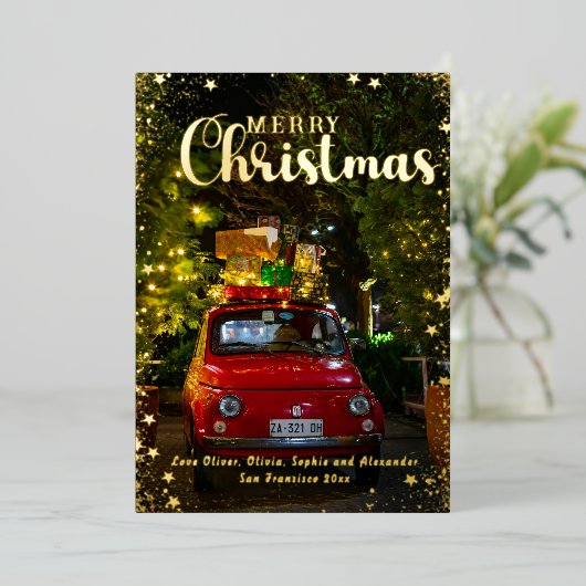 Vrolijke kerstfoto begroeting Real Folie Feestdagenkaart (Staand Voorkant)