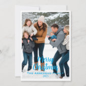 Vrolijke Kerstfoto Blauw Personaliseren Feestdagenkaart (Voorkant)