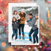 Vrolijke Kerstfoto Blauw Personaliseren Feestdagenkaart