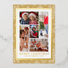 Vrolijke Kerstfoto Collage Gouden Sneeuwvlok Folie Feestdagenkaart
