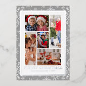 Vrolijke Kerstfoto Collage Zilveren Sneeuwvlok Folie Feestdagenkaart (Voorkant)