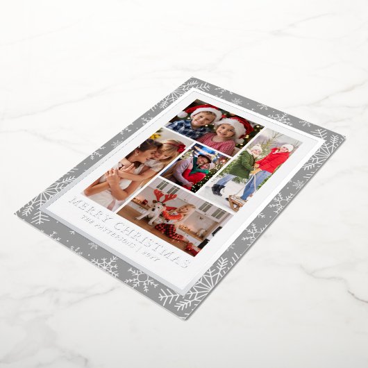 Vrolijke Kerstfoto Collage Zilveren Sneeuwvlok Folie Feestdagenkaart (Gedraaid)
