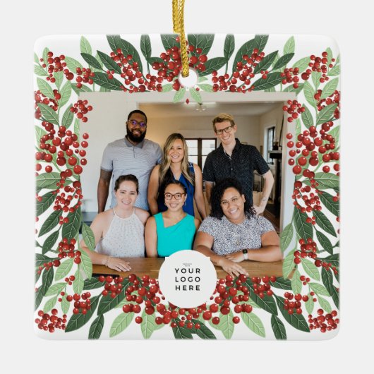 Vrolijke Kerstfoto Custom Logo Corporate Keramisch Ornament (Voorkant)