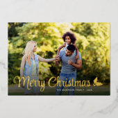 Vrolijke Kerstfoto Elegant Script Goud Folie Feestdagenkaart (Voorkant)