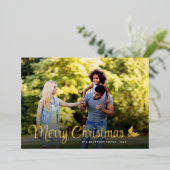 Vrolijke Kerstfoto Elegant Script Goud Folie Feestdagenkaart (Staand Voorkant)