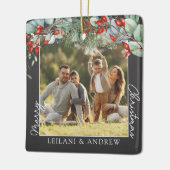 Vrolijke kerstfoto en Waterverf Holly Gray Keramisch Ornament (Links)
