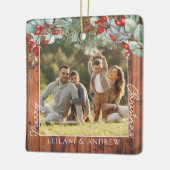 Vrolijke kerstfoto en Waterverf Holly Wood Keramisch Ornament (Links)