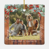 Vrolijke kerstfoto en Waterverf Holly Wood Keramisch Ornament (Achterkant)