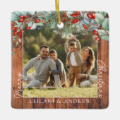 Vrolijke kerstfoto en Waterverf Holly Wood Keramisch Ornament (Voorkant)