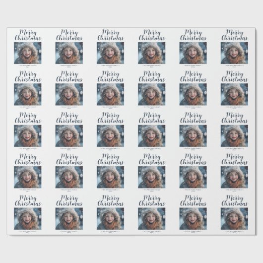 Vrolijke Kerstfoto Familie Modern White Holiday Cadeaupapier (Vlak)