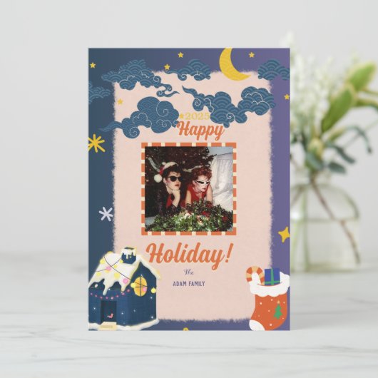 Vrolijke kerstfoto kerstkaarten feestdagenkaart (Staand voorkant)