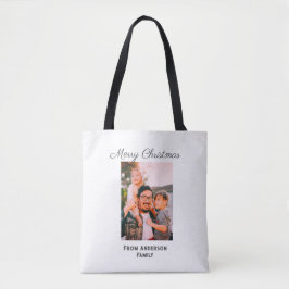 Vrolijke kerstfoto moderne liefde eenvoudige famil tote bag