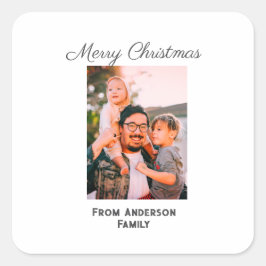 Vrolijke kerstfoto moderne liefde eenvoudige famil vierkante sticker