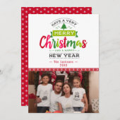 Vrolijke Kerstfoto Snowflake Ribbon Typografie Feestdagenkaart (Voorkant / Achterkant)