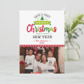 Vrolijke Kerstfoto Snowflake Ribbon Typografie Feestdagenkaart (Staand voorkant)