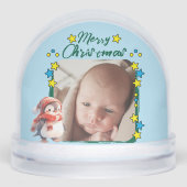 Vrolijke kerstfoto sterren blauw sneeuwbol (Voorkant)