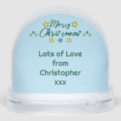 Vrolijke kerstfoto sterren blauw sneeuwbol (Achterkant)