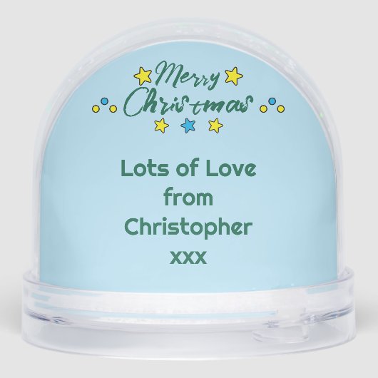 Vrolijke kerstfoto sterren blauw sneeuwbol (Achterkant)