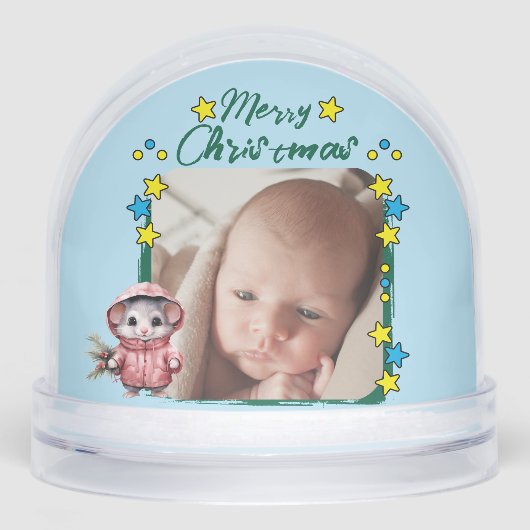 Vrolijke kerstfoto sterren muis blauw sneeuwbol (Voorkant)