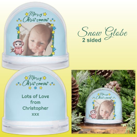 Vrolijke kerstfoto sterren muis blauw sneeuwbol