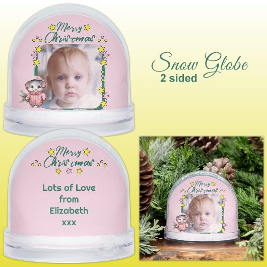 Vrolijke kerstfoto sterren muis roze sneeuwbol