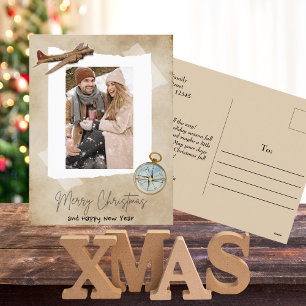 Vrolijke Kerstfoto,  Vliegtuig & Kompas Feestdagenkaart