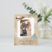 Vrolijke Kerstfoto,  Vliegtuig & Kompas Feestdagenkaart (Staand voorkant)