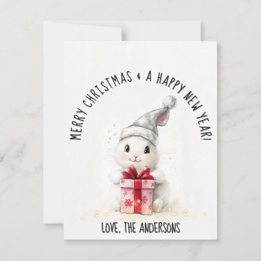 Vrolijke Kerstfoto Winter Konijn Kerstmis Feestdagenkaart (Voorkant)