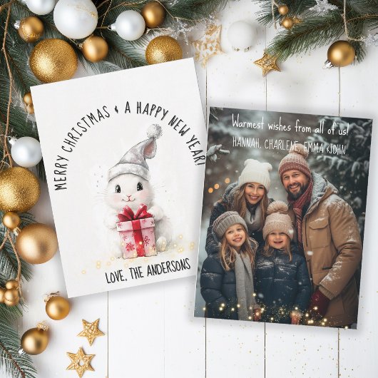 Vrolijke Kerstfoto Winter Konijn Kerstmis Feestdagenkaart