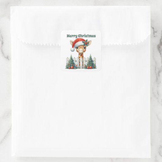 Vrolijke kerstgiraffe vakantie vierkante sticker (Tas)