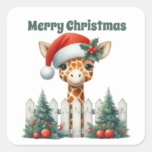 Vrolijke kerstgiraffe vakantie vierkante sticker (Voorkant)